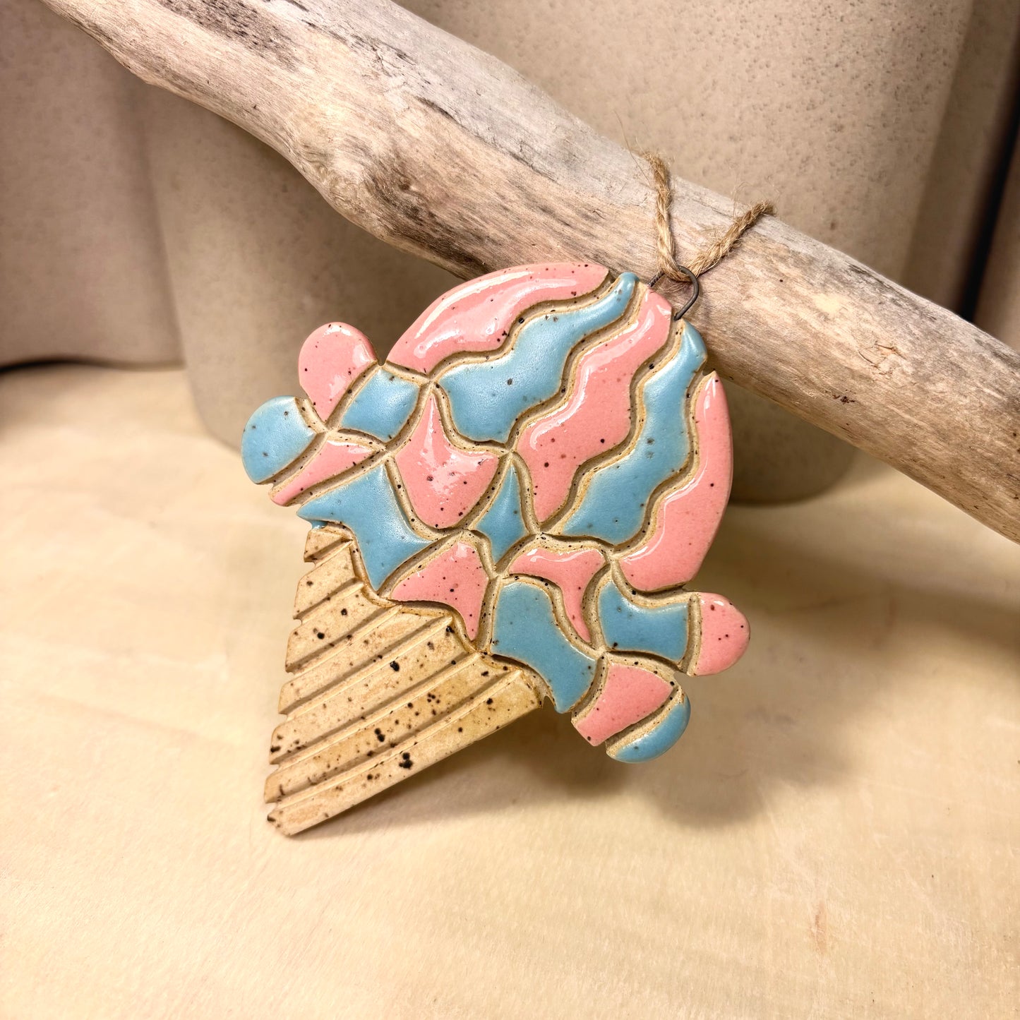 Icecream Cone Ornament Strawberry Smurf Swirl